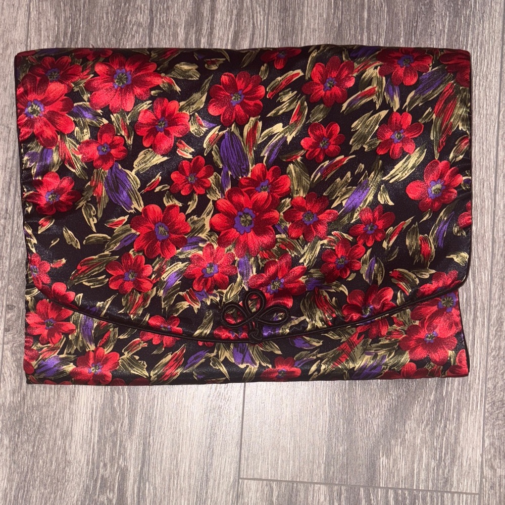 Floral Clutch with Red and Purple Flowers silk material